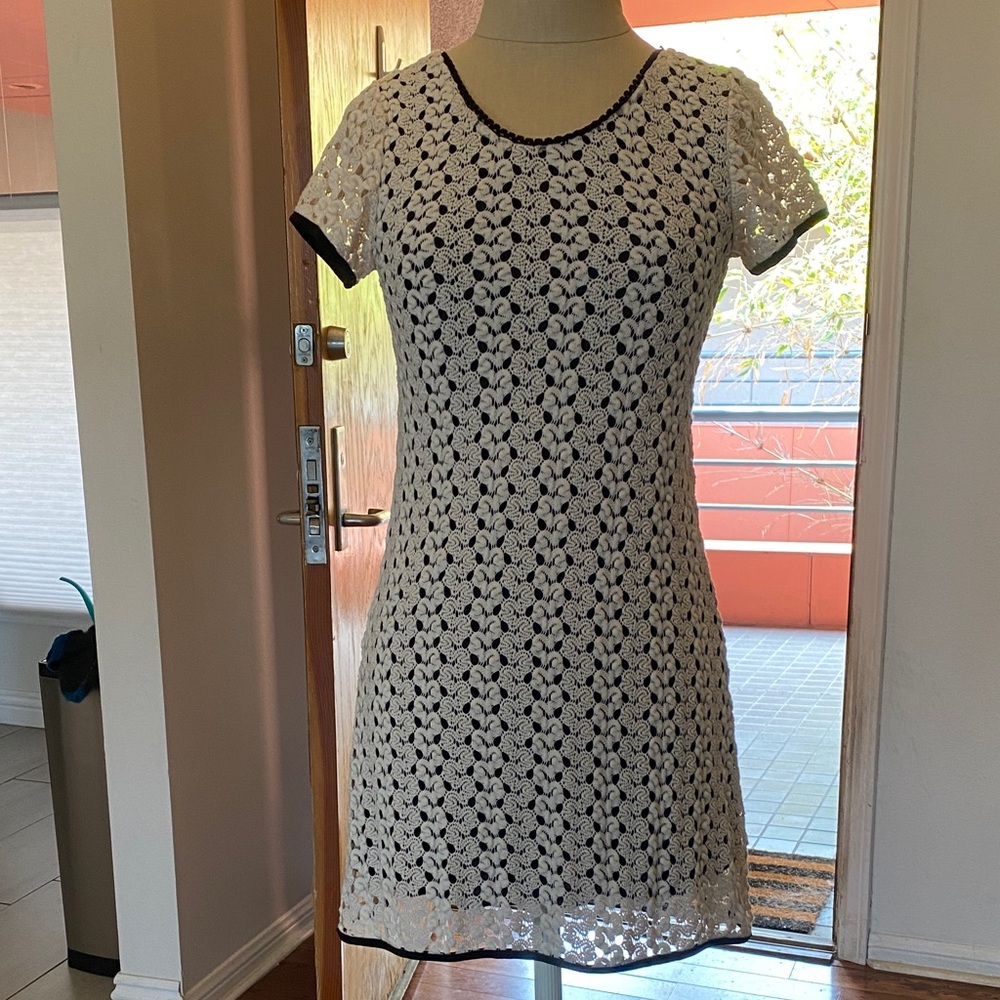 Sally Miller Couture Black and White Crochet Mini Dress NWOT